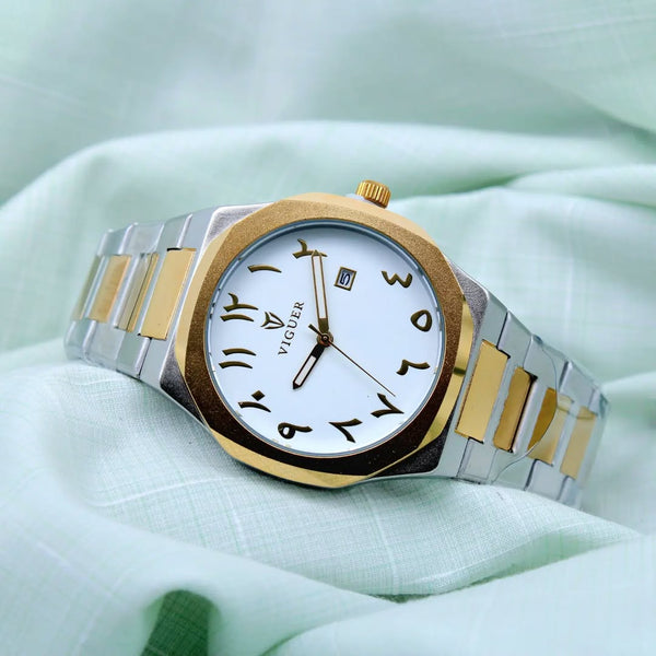Viguer Watch Arabic Number Two-Tone White Dial