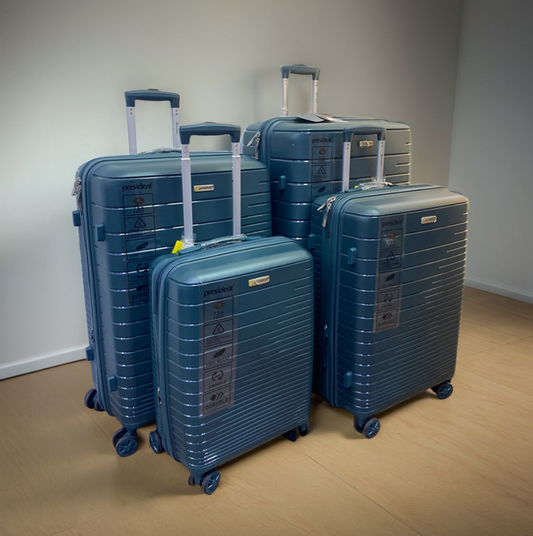 President Dark Blue 4-Piece Luggage Set – Unbreakable Fiber, 4 Wheels, XL to Small