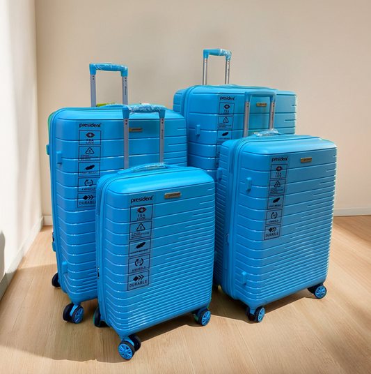 President Navy Blue 4-Piece Luggage Set – Unbreakable Fiber, 4 Wheels, XL to Small