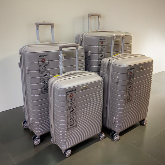 President Silver 4-Piece Luggage Set – Unbreakable Fiber, 4 Wheels, XL to Small