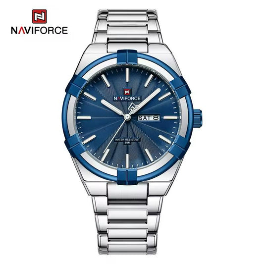 NAVIFORCE Classic Day and Date Display Men Stainless Steel Watch Man Business Waterproof Quartz Calendar Clock Relogio Masculino